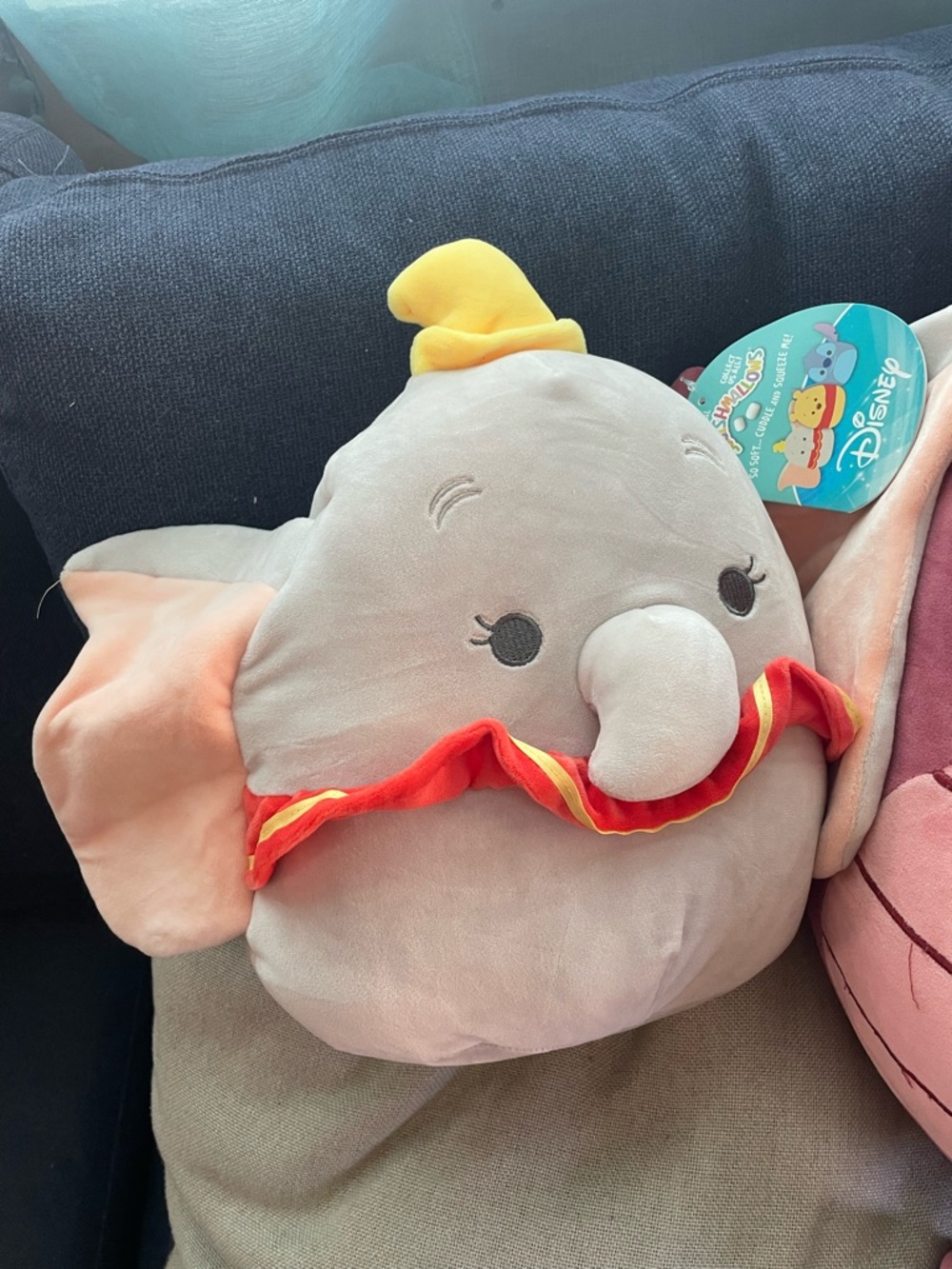 Disney Squishmallow Dumbo Plush — Gray, Red and Yellow 8”